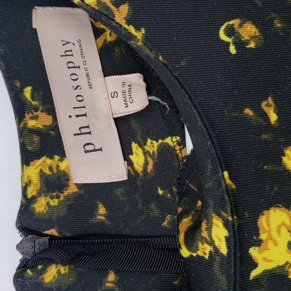 Philosophy Anthropologie | Longsleeve black yellow floral Mini dress - Small - Picture 2 of 4